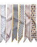ZXZH 6 Pack Fashion Scarves for Women, Versatile Boho Head Scarf, Satin Scarf for Hair, Neck, Wrist, and Purse Accessories - color: Beige & Brown Geometric Mix