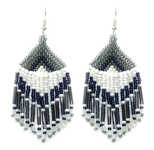 Long Beaded Dangle Earrings – Boho Native Handmade Seed Bead Tassel Bohemian Large Statement Drop Fringes for Women - color: Pattern6