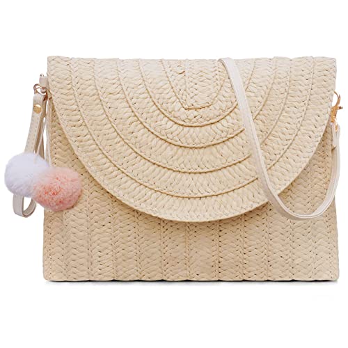 Dailyacc Straw Shoulder Bag For Women Woven Purse Beach Envelope Clutch Straws Wallet | Straw - color: Beige White