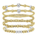 Gold Beaded Bracelets for Women: 14K Gold Bracelets for Women Trendy Dainty Gold Ball Bracelet Stack for Womens - Boho Stretch Bracelets Jewelry Sets with Cross Fashion Accessories Gifts for Women - style: Silver Bead
