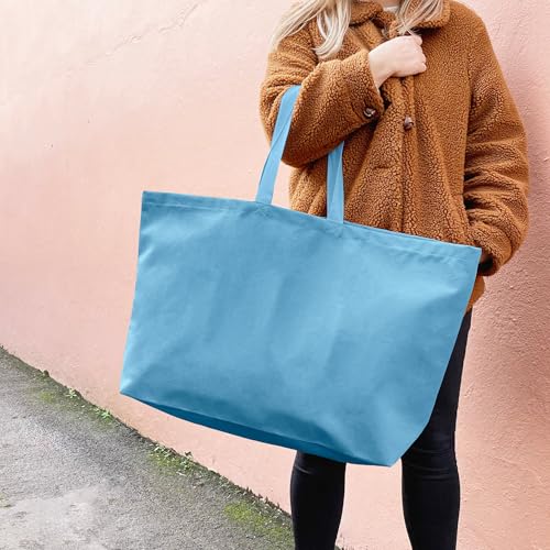 Large Canvas Tote Bag-Extra Big Shopping Beach Totes Bags Reusable Largest Grocery Plain Solid Bag 28"x8"x16" - color: Sky Blue