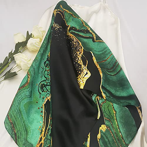 Julunar Silk Like Head Scarf for Women - Satin Large Hair Scarves - 35" Square Silk Hair Wrap for Sleeping with Gift Packed - color: A007-1 Coastline Green