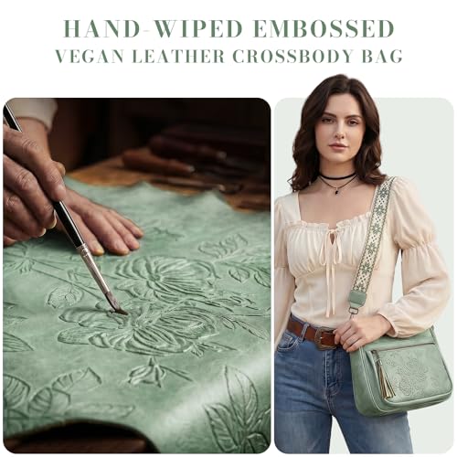 Crossbody Bags for Women, Vegan Leather Medium Crossbody Purse, Spacious Daily Travel Shoulder Bag with Boho Strap - color: Green