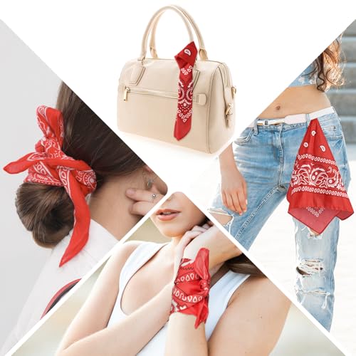 PLULON Bandanas for Men Women 4/12/24/30 Pack, Paisley Pattern Bandana Bulk Headbands Handkerchief Face Mask 100% Polyester - color: Red