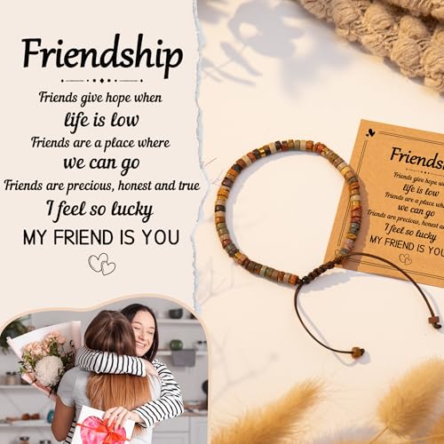 Inspirational Gifts Bracelets for Women: Mothers Day Birthday Gifts for Mom Women Friends Sister - Healing Natural Stone Beads Bracelets Thinking of you Get Well Soon Gift for Women - color: A-I JASPER STONE-FRIENDSHIP