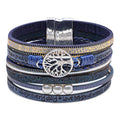 Leather Wrap Bracelet for Women, Boho Cuff Bracelet with Strong Clasp, Multi-Layer Crystal Leather Bracelet for Valentine Mother's Day - color: 02-Tree of Life-Blue