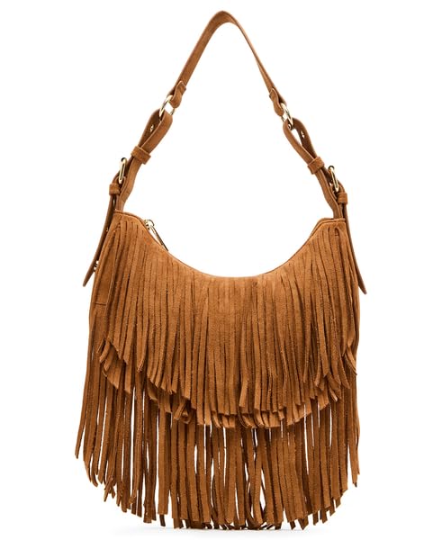 Madden Girl AINDIGOF Suede Fringe Shoulder Bag, Cognac