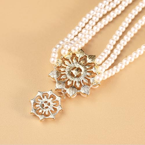Bethynas Boho Layered Pearl Rhinestones Choker Necklace Vintage Chunky Pearl Crystal Pendant Short Necklace Chain Bridal Prom 1920s Costume Party Jewelry for Women - color: Pearl 4