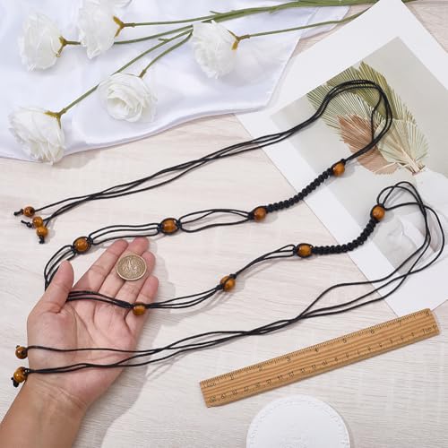CRASPIRE Beaded Rope Belt Boho Tassel Belts White Bohemian Adjustable Handmade Cord Braided Long Skinny Strap Chain Wood Beads Western Woven Thin Tie for Women Lady Dress Cloth Skirt Wrap 67 Inch - color: Black
