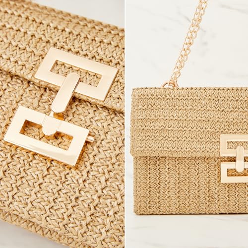 Huralona Women Straw Woven Clutch Purse Pleated Handbag for Summer Beach Vacation Straw Shoulder Crossbody Bag - color: Black1