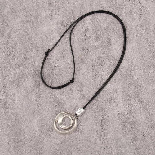 GelConnie Leather Necklace for Women Round Wooden Pendant Long Leather Choker Vintage Sweater Necklace Gold Chunky Boho Necklaces for Women - style: Boho Silver Necklace