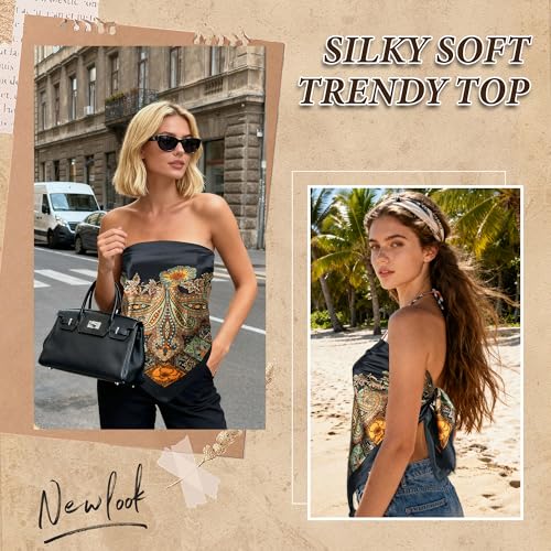 Large Square Head Scarf Bandana - 35" Satin Hair Scarf for Women Like Silk Scarf Fashion Hair Wrapping - color: Paisley(black), size: 35IN*35IN