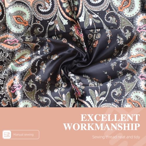 35 x 35 Women's Fashion Pattern Large Square Silk Like Hair Scarf Head Sleeping Wrap Satin Neck Bandana for Gift… - color: Black-buddha Cashew Nut