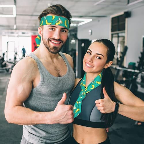 Sports Head Tie Westie Dogs Beach Summer Tropical Tie Sweatband Headband Men Women Elastic Bandana Adjustable Non-Slip Moisture Wicking for Running Football Yoga Workout Athletic Hair Ninja Head Band - color: Bananas On Green