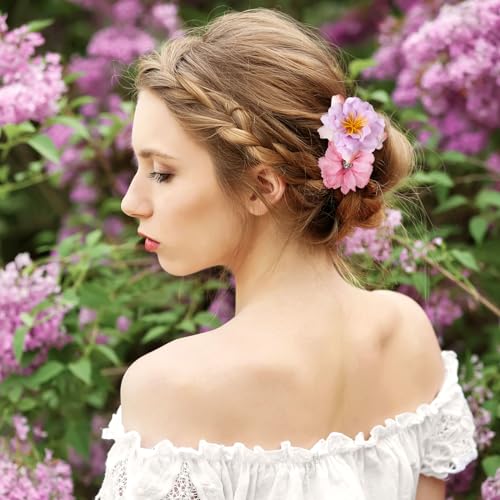 BBTO 21 Pcs Flower Hair Clip Rose Hair Clips Barrettes for Women Flower Accessories Boho Bride Claw Clip Hairpin Brooch Pin Headpiece for Wedding (Purple) - color: Purple