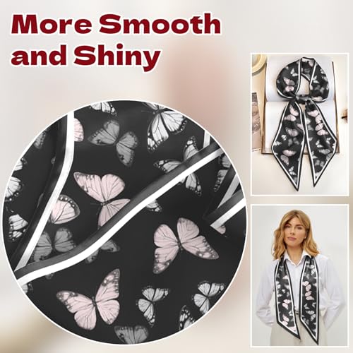Head Hair Scarf Neck Silk Feeling Scarves Long Thin Satin Fashion Handbag Cute Decoration Women Girls 59 * 6.7'' - color: O-21-pink Butterfly