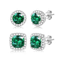 18K Gold Plated Halo Stud Earrings 925 Sterling Silver Cubic Zirconia Stud Earrings Round Square Diamonique Stud Earrings Set for Women Men - color: Silver&Green