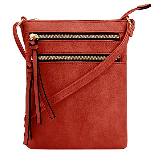 DELUXITY Crossbody Purse Bag Shoulder Bag Multi Pocket Zipper Purse - color: Red