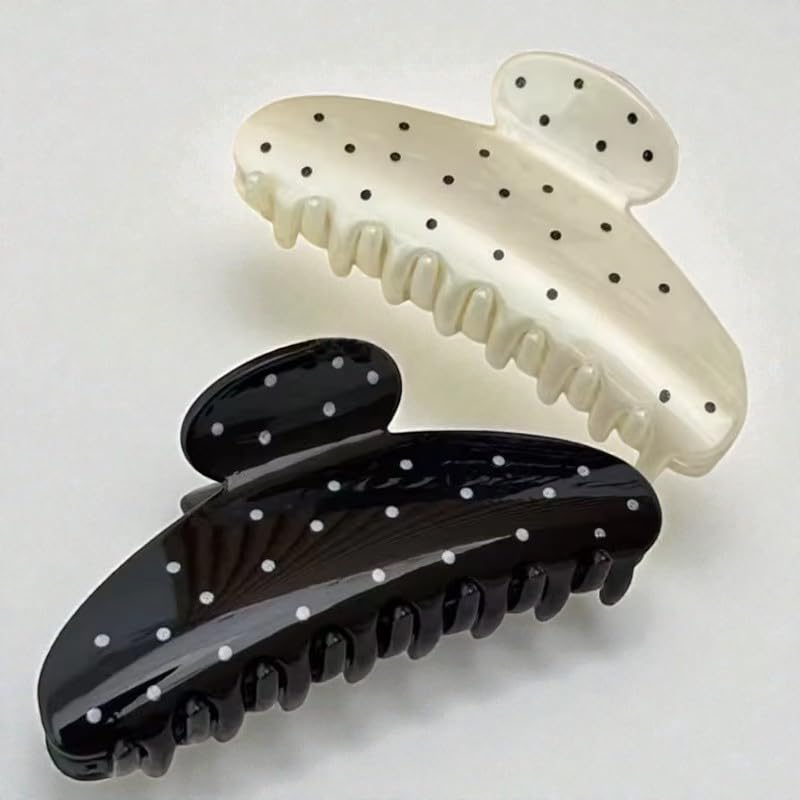 Strong Hold Polka Dot Hair Claw Clips Set of 2 for Thick Hair, Non-Slip Daily Styling, Cute All-Season Hair Accessories