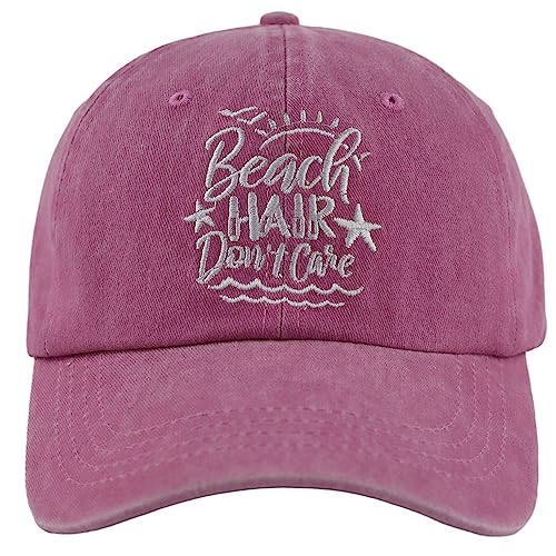 HHNLB Beach Hair Don’t Care Hat, Washed Cotton Adjustable Embroidered Baseball Cap - color: Embroidered Pink