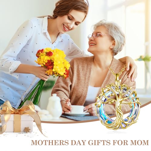 TOUPOP Tree of Life Necklace Gifts for Women 925 Sterling Silver Family Tree Pendant with Crystal Birthday Irish Jewelry Gifts for Women Her Wife Mom - color: 03-Gold-White Crystal