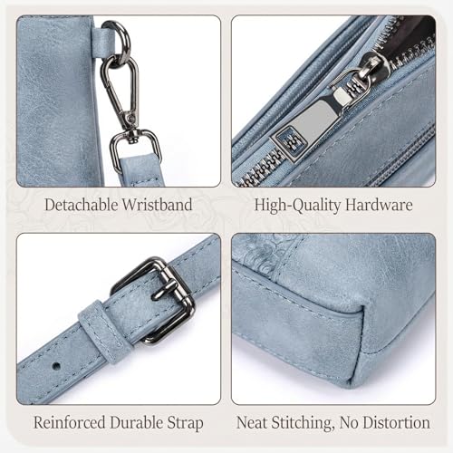 MEITRUE Wristlet Wallet Small Crossbody Bags for Women Clutch Purse Leather Phone Purse with Adjustable & Detachable Strap - color: A2-blue-179