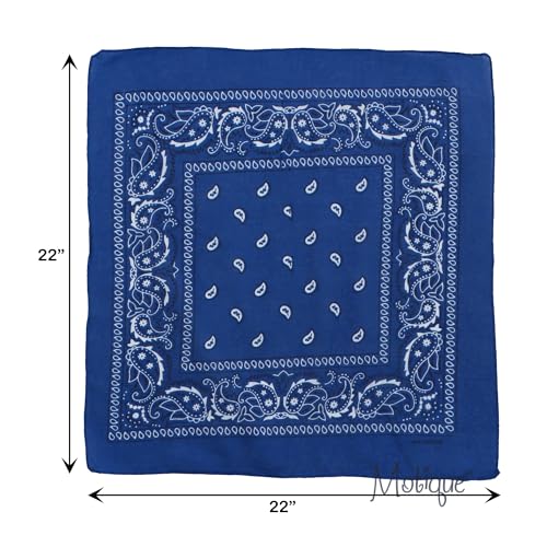 Motique Accessories Set of 3 Paisley Bandanas – 100% Cotton 22 Inch Head Scarf Neck Bandana Face Cover - color: Royal Blue