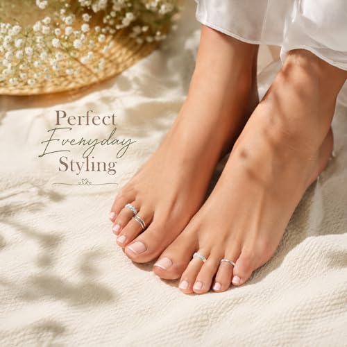 LeCalla 925 Sterling Silver Open Toe Rings Set for Women Adjustable Minimalist Toe Rings Summer Beach Foot Jewelry - color: 04. Quartet (4 PCS)