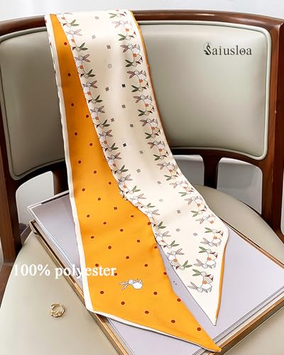 Purse Scarf For Handbags Head Scarves For Women's Hair Bags Scarfs Long Skinny Scarves Fashion Silky - color: A15-little Orange Rabbit