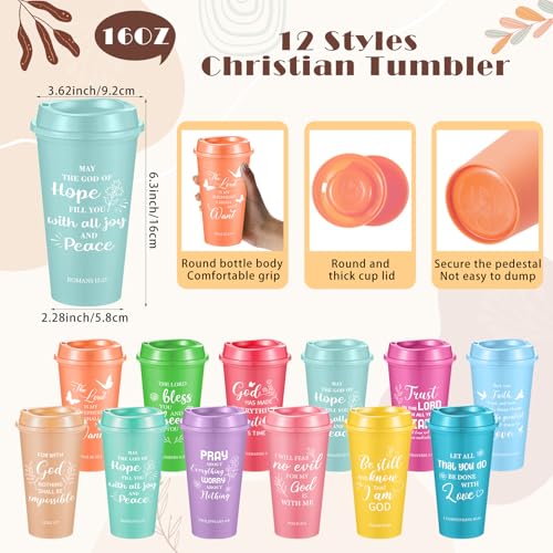 Skylety 12 Set/ 48 Pcs Christian Gifts for Women Men Religious Gift Set 16 oz Bible Scripture Cups with Lids Mini Spiral Notebooks Pens Keychains for Mother Father Birthday(Soft Color) - color: Soft Gradient