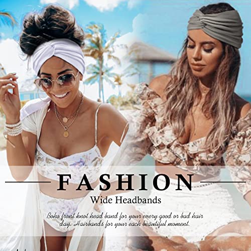 AKTVSHOW 7'' Wide Headbands for Women, Extra Large Turban Workout Headband Fashion Yoga Hair Bands Boho Twisted Thick Hair Accessories, 8Pack - color: Cool Dark