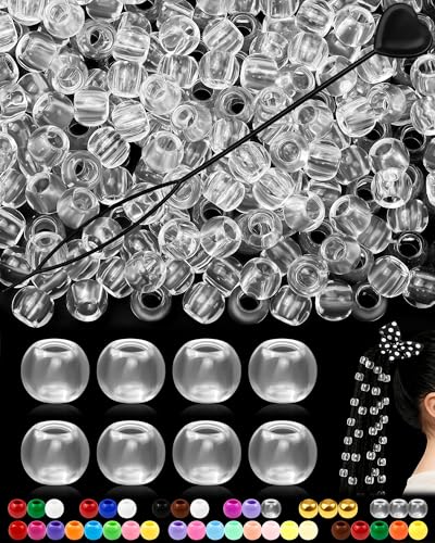 FIVEIZERO 260PCS Large Hole Hair Beads, 10x12mm Acrylic Pony Beads for Hair Braids, Bulk Pack - Clear for Bracelets & DIY - color: Clear