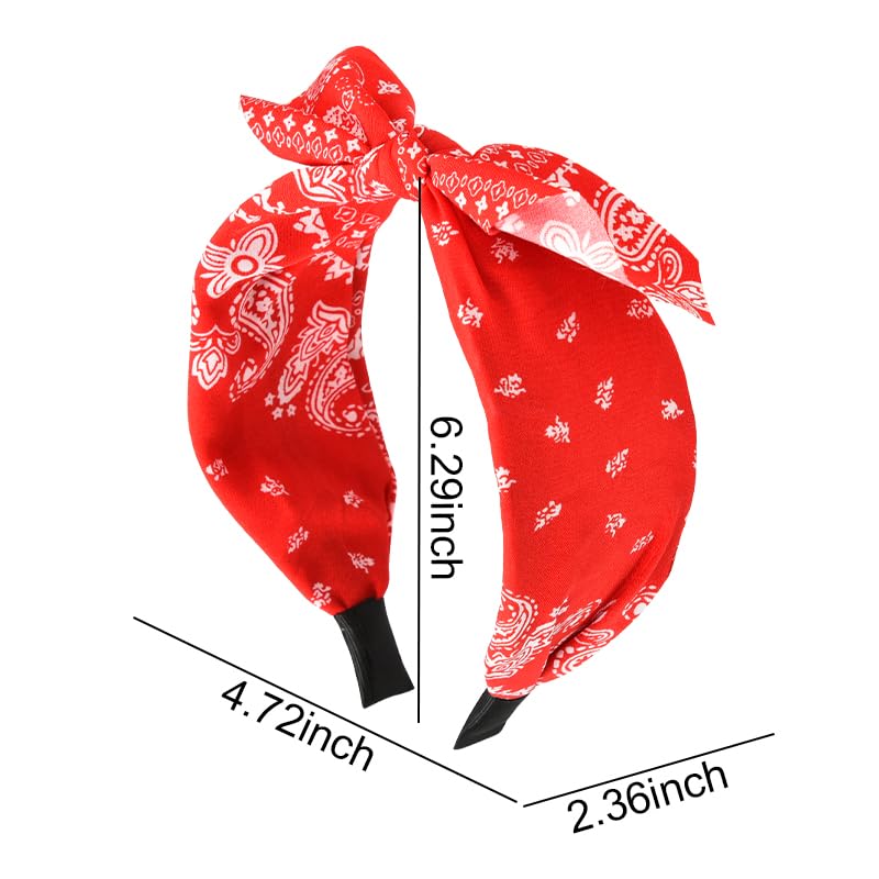 Red Boho Paisley Bandana Hair Bands with Knotted Bow and Rabbit Ear Headbands for Women and Girls - Non-Slip Headbands - color: red