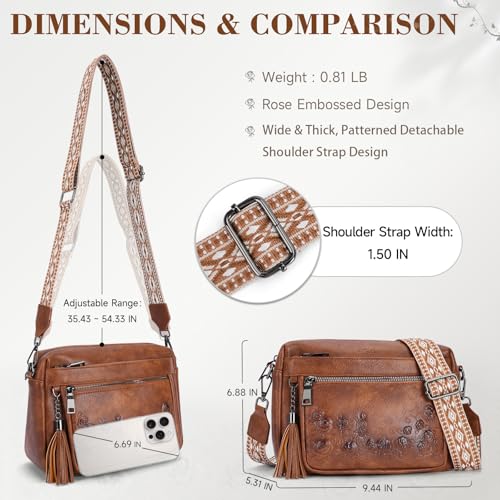 MEITRUE Crossbody Bags for Women, Vegan Leather Crossbody Purse Trendy Multi Pockets Shoulder Handbag with Tassel - color: 06-caramel Brown