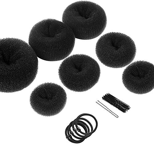 Teenitor Hair Styling Kit: 5 Bands, 20 Bobby Pins, 7 Chignons (2 Small, 2 Medium, 1 Large, 1 Extra-Large), Black - color: C-Black