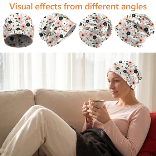 Chemo Caps Slouchy Beanie Hat Stretch Cancer Head Wraps Turban Sleep Headwear Scarf for Women Girls Men - color: I-5-flower