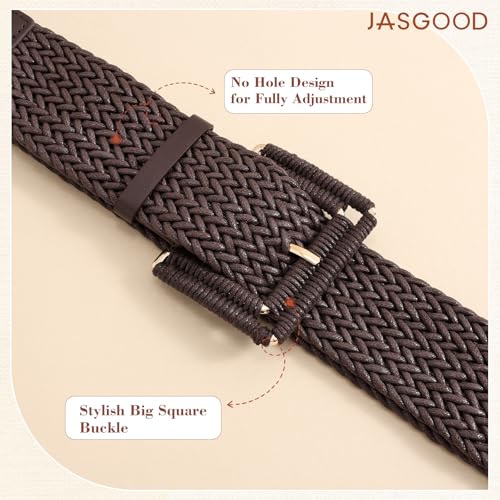 JASGOOD Women Wide Woven Belt for Dresses Rattan Waist Belt Braided Boho Belt with Square Buckle - color: Dark Brown, size: Fit Waist Size 28-32inch