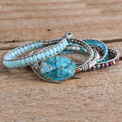 YGLINE Natural Stone Bracelet 5 Wraps Bracelet Handmade Blue Color Boho Bracelet for Women Bracelet - color: turquoise 5