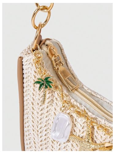 MakeMeChic Women's Straw Beach Purse Seashell Beaded Shoulder Handbags Summer Vacation Bags - color: Multicolor Starfish