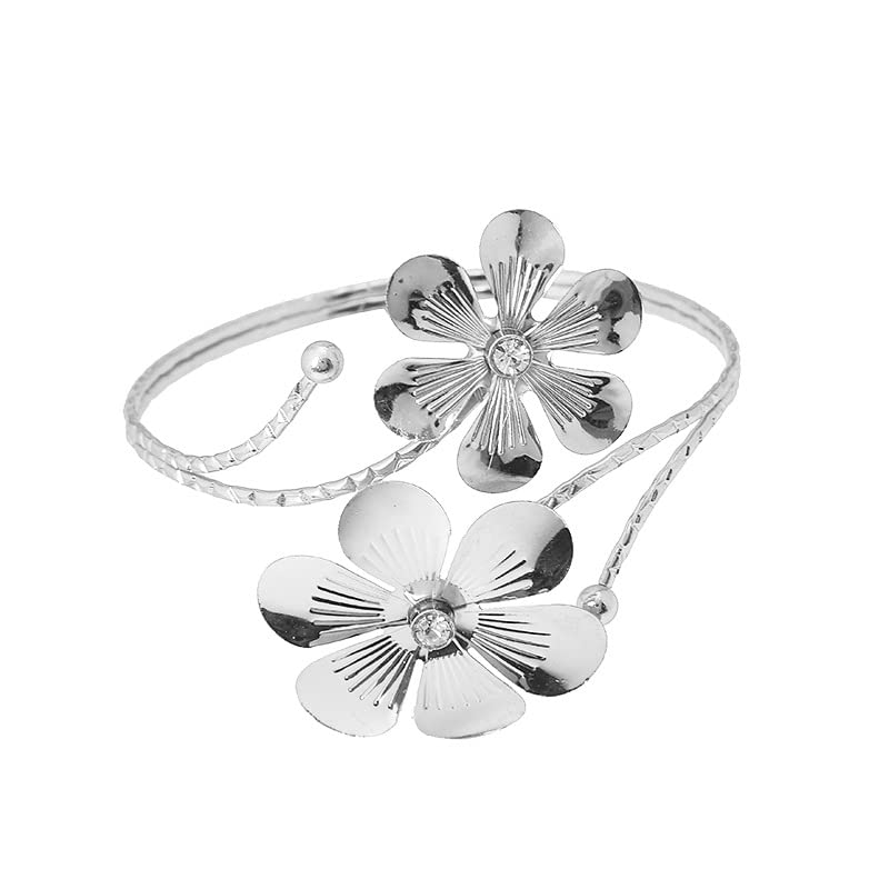 Pingyongchang Arm Cuff Upper Arm Band Cuff Bracelet Bangle for Women Silver Gold Boho Adjustable Flower Butterfly Sun Moon Armband Set Birthday Friendship Gift Holiday Beach Jewelry - style: C-Silver
