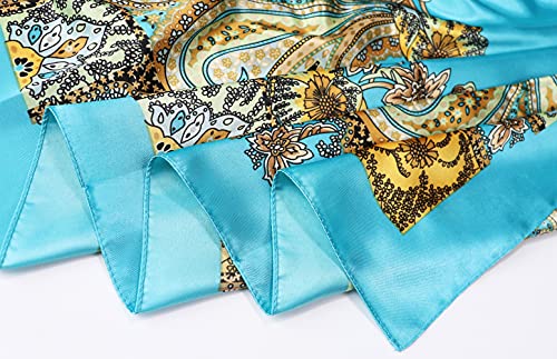 vabovin Satin Head Scarf for Women Silk Like Hair Scarf, 35 x 35 in | Silk Feel Fabric, Hair Wrap for Sleeping, Headscarf and Neck Scarf, Square Bandana Style, Fashion Accessory - color: 025 Blue Cashew