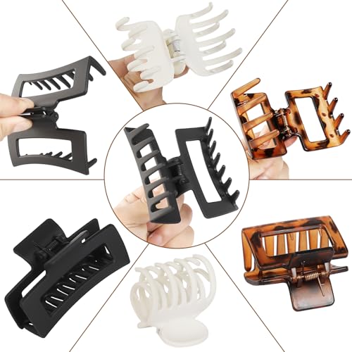 CHANDAT Medium Claw Hair Clips Set for Women - 3 Styles, 9PCS Rectangle Hair Clips for Thick Hair, Square Clips for Thin Hair - Deep Leopard - color: Deep Leopard