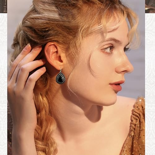 Unique Bohemian Vintage Sparkly Crystal Colorful Round Flower leverback earrings Boho Retro Bronze Circle Beaded Flower Floral Dangle Drop Earrings for Women - color: Black 17