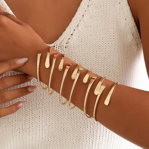 Gold Bangles for Women, 12 Pcs Boho Stackable Bracelets Multi Layer Textured Chunky Bracelets Jewelry Set for Women - color: 6 pcs gold bangles