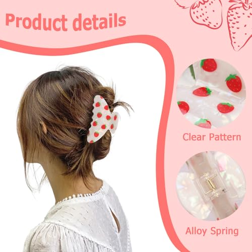 Strawberry Hair Claw Clips for Women Large Hair Clips for Thick Thin Summer Hairpins Aesthetic Jaw Barrettes Cute Strawberry Pattern Claws Fruit Claws Hair Accessories
