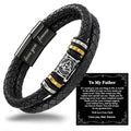 Mens Leather Bracelet,Black Stainless Steel Double-Row Braided Black Stainless Steel Love You Forever Engraved,Baptism Easter Day Gift for Men Son & Grandson - style: For Father