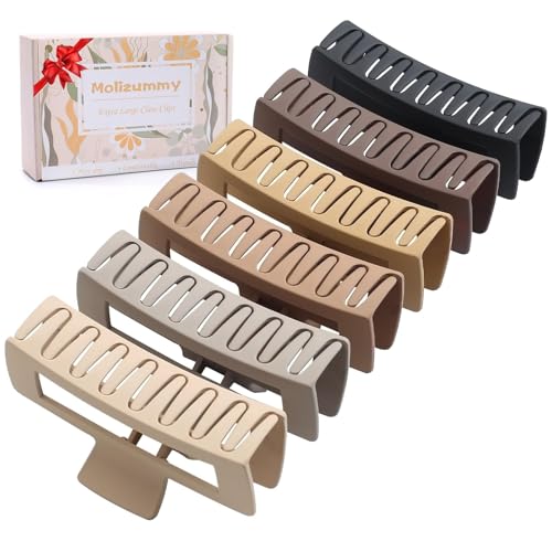 5 Inch XL Hair Clips, Strong Hold Oversized Non-slip Square Clips for Thick Long Curly Hair - 6 Colors, Matte Jumbo Gift Set - color: Brown