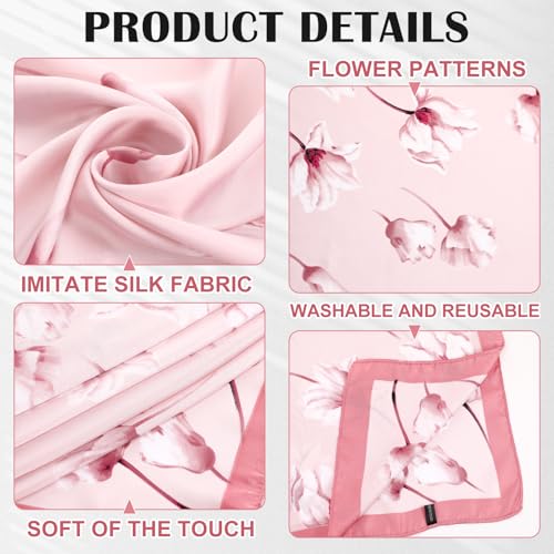 JATEBI 27''/35'' Women Large Satin Scarf Silk Feel Square Wraps Big Hair Bandanas Vintage Print Solid Color Bandana Scarves - color: Red, Pink, Black, Purple, White Flowers, size: 27'' Medium