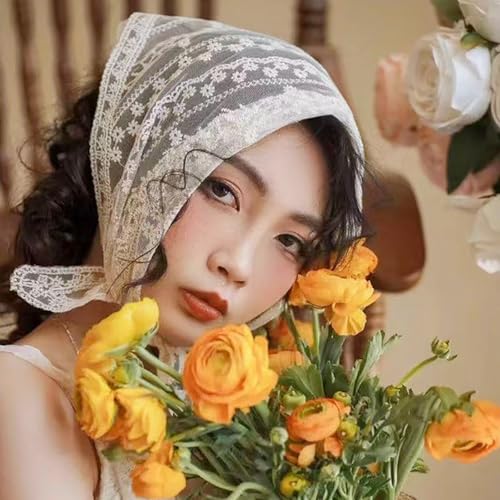 3 Pcs Bandanas for Women, Lace Head Scarf Triangle Hair Bandana Headband Cute Headscarf Boho Floral Kerchief