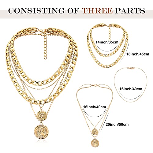 MJartoria Gold Layered Necklaces for Women Trendy Retro Birthflower Coin Pendant Necklace Dainty Chunky Chain Choker Necklaces for Jewelry Birthday Gifts - color: Golden, style: B-Lotus July Birthflower-3PCS